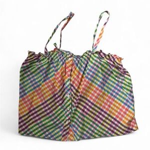 J.Crew Ruffle Button Front Rainbow Gingham Tank Top Size 14